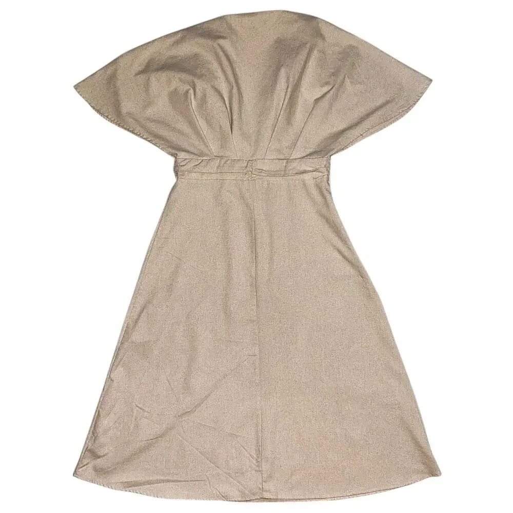 Cider Linen Blend V-Neck Solid Ruffle Ruched Midi Dress Women's 10 - Picture 7 of 10